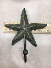 Load image into Gallery viewer, Cast Iron Patina Starfish Wall Hook - Coastal Decor - Home Decor - Cast Iron - Beach House - Starfish - Towel Hook - Gift