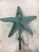 Load image into Gallery viewer, Cast Iron Patina Starfish Wall Hook - Coastal Decor - Home Decor - Cast Iron - Beach House - Starfish - Towel Hook - Gift