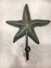 Load image into Gallery viewer, Cast Iron Patina Starfish Wall Hook - Coastal Decor - Home Decor - Cast Iron - Beach House - Starfish - Towel Hook - Gift