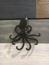 Load image into Gallery viewer, Cast Iron Octopus Wall Hook, Bedroom Wall Hanger, Coatroom Organizer, Outdoor Space Saver, Storage System, Wall Hanging, Beach Decor, Gift