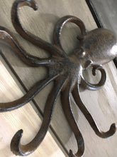 Load image into Gallery viewer, Cast Iron Octopus Wall Hook, Bedroom Wall Hanger, Coatroom Organizer, Outdoor Space Saver, Storage System, Wall Hanging, Beach Decor, Gift