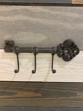 Load image into Gallery viewer, Cast Iron Key with hooks, Wall Decor, Antique Style Key with three hooks made of Cast Iron, Rustic Cast Iron Key Rack, Skeleton Key Rack