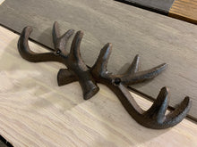 Load image into Gallery viewer, Cast Iron Antler Rack, Wall Hook, Antler Key Rack, Deer Antlers, Hunter Gifts, Cast Iron Rack, Bedroom Wall Hanger, Coatroom, Dad Gift