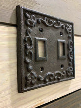Load image into Gallery viewer, Cast Iron Cover,Shabby Chic, Vintage Style Cast Iron, Metal Double Switch Plate, Light Switch plates, Switch plate Cover, Light Switch Cover