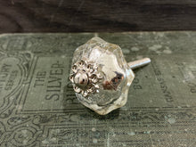 Load image into Gallery viewer, Crackle Mercury Glass Knob, Metal Flower Center, Glass Knob Dresser Drawer Pull, Mirror Cabinet Knob, Vintage Antique Hardware Knobs, Melon