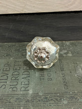 Load image into Gallery viewer, Crackle Mercury Glass Knob, Metal Flower Center, Glass Knob Dresser Drawer Pull, Mirror Cabinet Knob, Vintage Antique Hardware Knobs, Melon