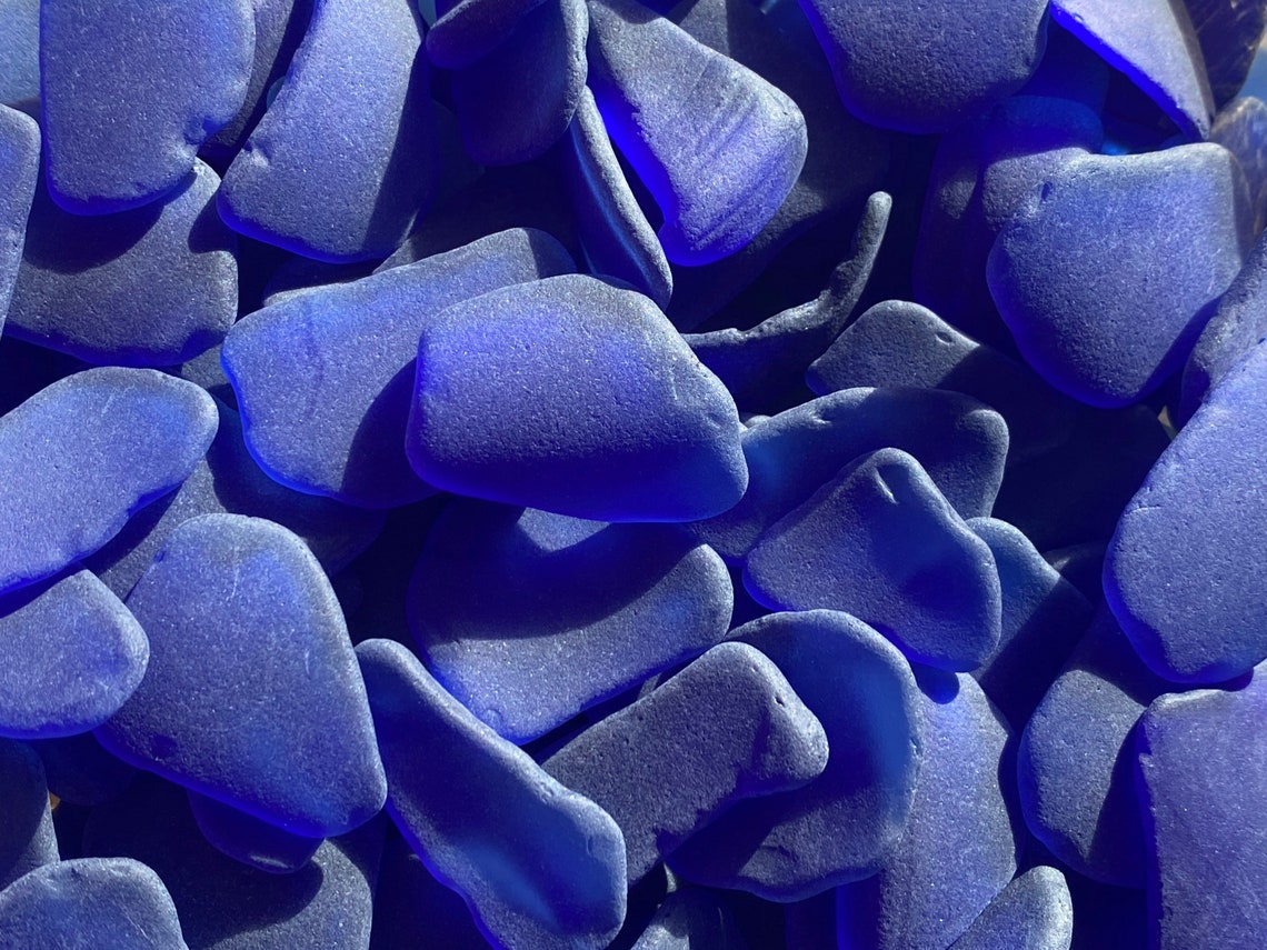 Tumbled Glass Cornflower Blue Pieces in Bulk - Love Sea Glass