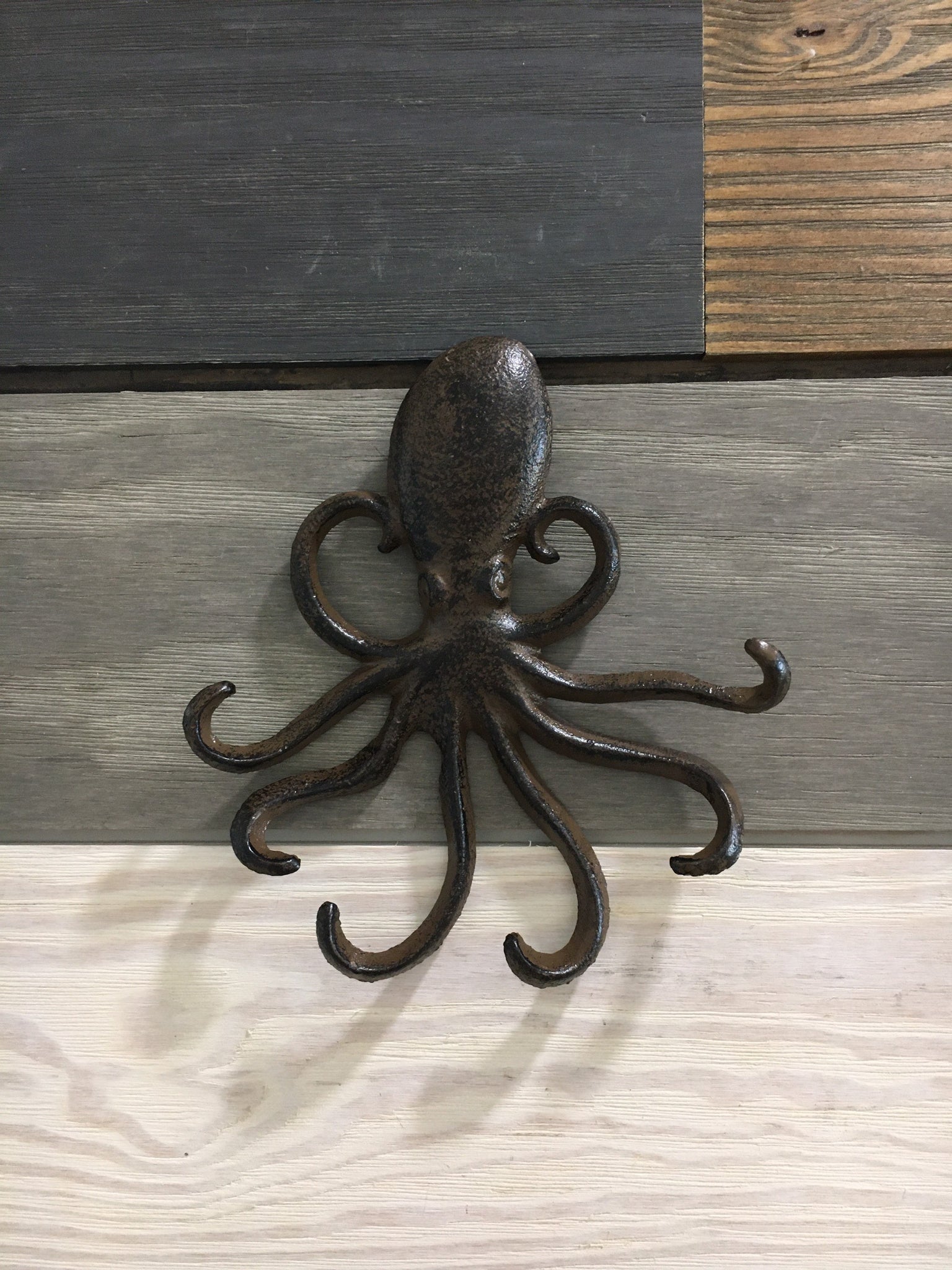 Octopus Tentacle Wall Hook Cast Iron Key Coat Towel Hanger Nautical Beach  Brown