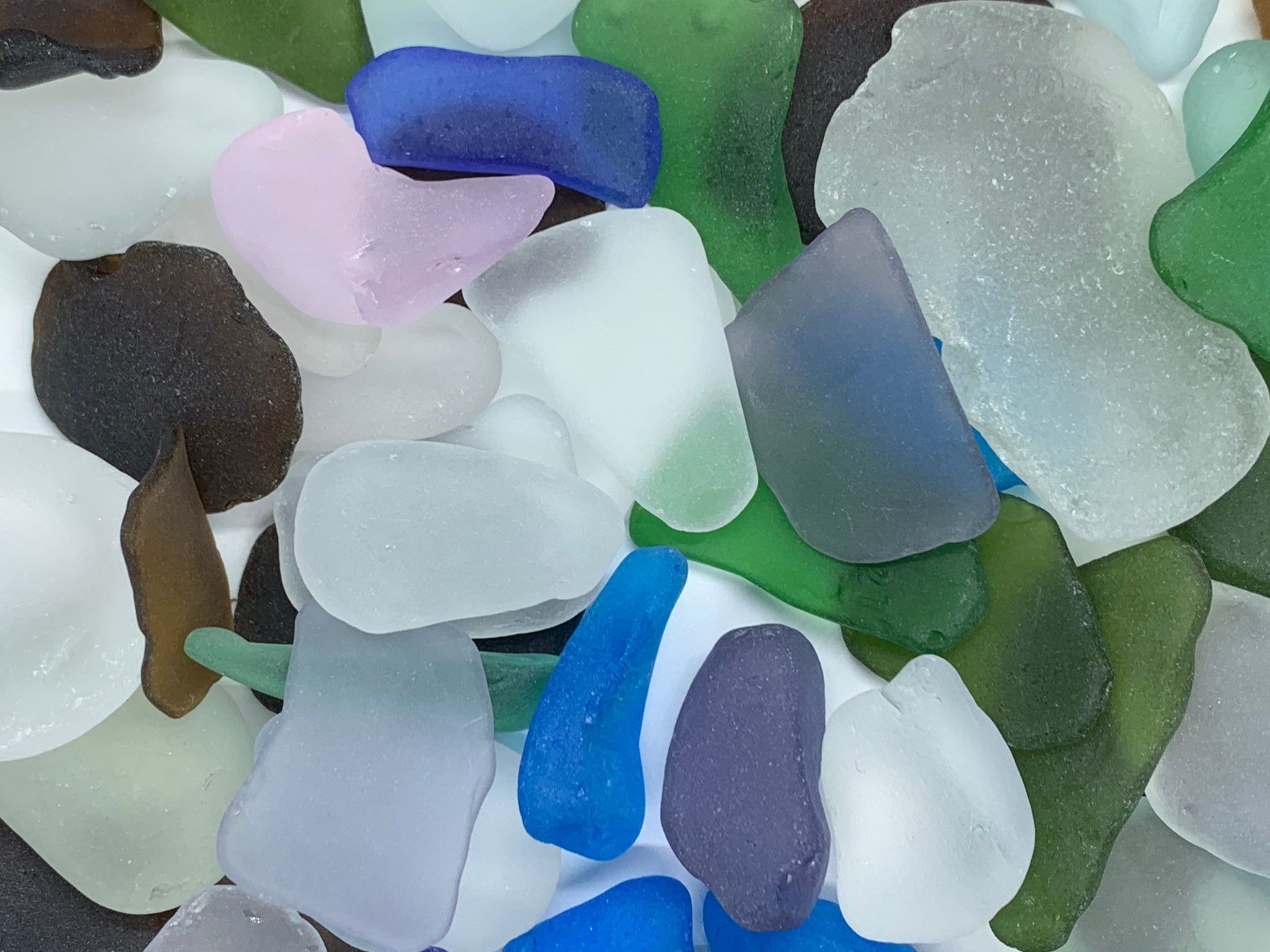 Beach Glass - Large Tumbled Rough Blue, Green & White Assorted - (approx. 1  Kilogram/2.2 lbs. .5-1.75 inches)
