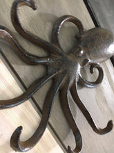 Load image into Gallery viewer, Cast Iron Octopus Wall Hook, Bedroom Wall Hanger, Coatroom Organizer, Outdoor Space Saver, Storage System, Wall Hanging, Beach Decor, Gift
