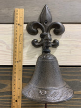 Load image into Gallery viewer, Cast Iron Bell, Fleur De-Lis, Dinner bell, Outdoor Wind Chime, Front Door Bell, Wall Hanging Decor, Garden Decor, Vintage, Wall Mounted Bell
