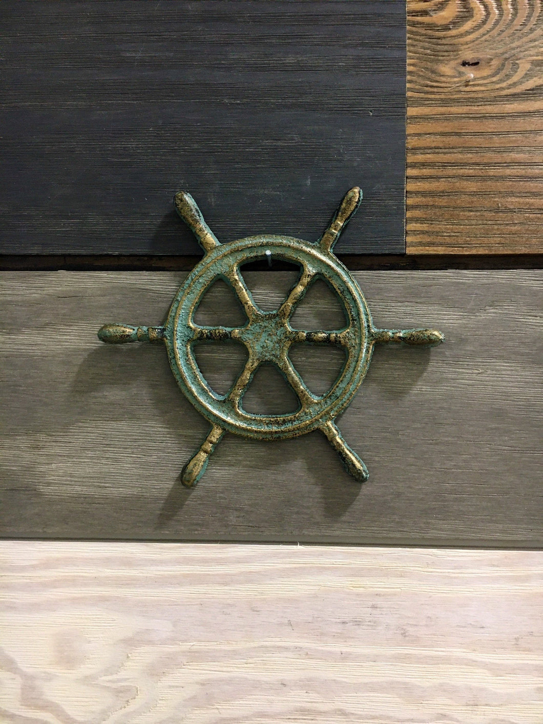 Patina Cast Iron Ships Wheel Wall Decor - Home Decor - Cast Iron - Castiron - Beach House - Star Fish - Nautical Decor - Wedding Gift - Gift