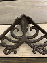 Load image into Gallery viewer, Cast Iron Octopus Shelf Bracket, Rustic Iron Shelf Bracket, Antique Iron Bracket, Beach House Shelving, Iron Bracket, Rustic Shelf Bracket
