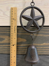 Load image into Gallery viewer, Cast Iron Bell, Western Flair, Dinner bell, Outdoor Wind Chime, Front Door Bell, Wall Hanging Bell, Garden Deco, Vintage, Wall Mounted Bell

