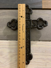 Load image into Gallery viewer, Rust Medallion Metal Wall Cross, Cast Iron Cross Wall Decor, Metal Wall Cross, Metal Cross Decor, Cross ornament, Symbolic Cross, Rustic
