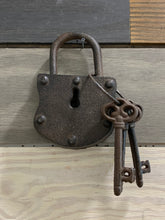 Load image into Gallery viewer, Cast Iron Lock and 3 Keys, Large Vintage Iron Lock with Key, Vintage Iron Padlock with Keys, Antique Style Lock, Vintage Lock, Gift for Him
