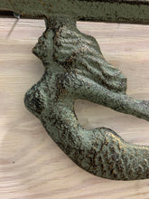 Load image into Gallery viewer, Patina Mermaid Cast Iron Bracket, Iron Shelf Bracket, Antique Bracket, Beach House Shelving, Iron Bracket, Rustic Shelf Bracket, Nautical
