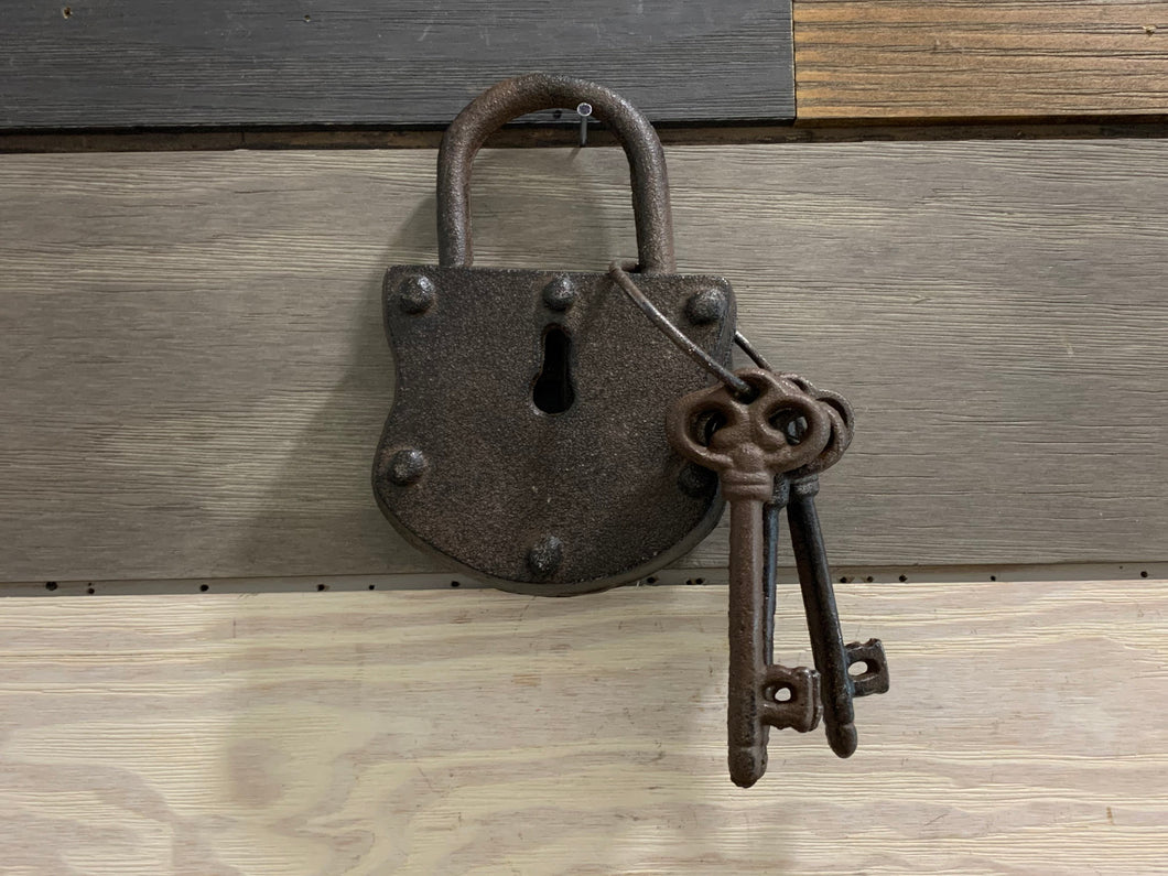 Cast Iron Lock and 3 Keys, Large Vintage Iron Lock with Key, Vintage Iron Padlock with Keys, Antique Style Lock, Vintage Lock, Gift for Him